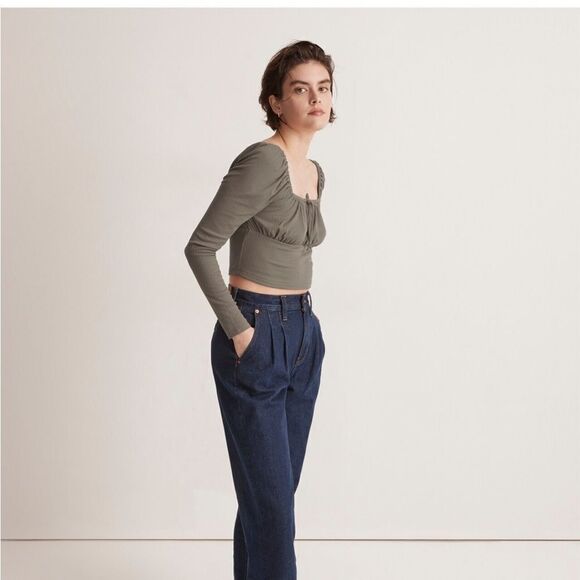 Madewell *BLACK* Ribbed Square-Neck Long-Sleeve Top - Picture 1 of 8